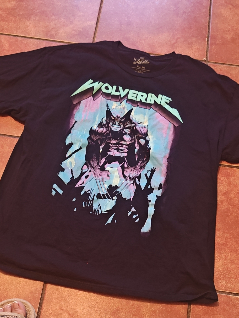 Marvel Wolverine Mens Tee - Black with Teal & Purple Graphic
